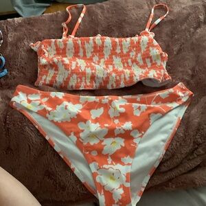 Cupshe Bandeau Floral Ruffle Bikini Set